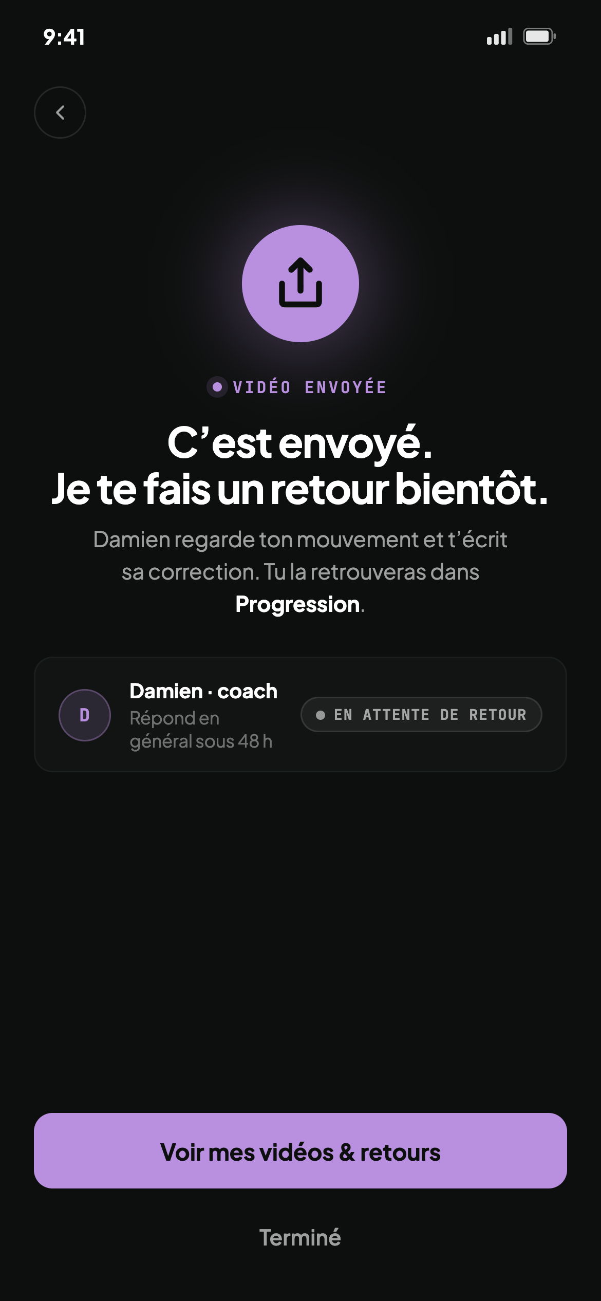 Envoi d'une vidéo de ton mouvement au coach depuis l'app